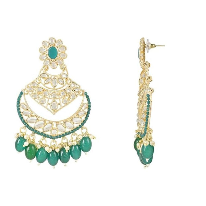 Etnico Gold Plated Traditional Handcrafted Pearl Kundan Beaded Chandbali Earrings for Women & Girls (Green)