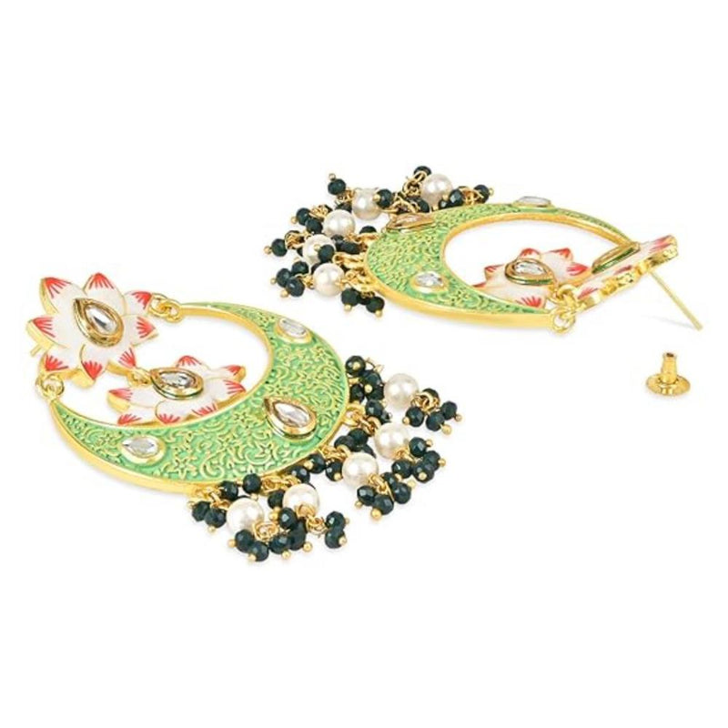 Etnico Gold Plated Traditional Handcrafted Meenakari Pearl Kundan Beaded Chandbali Earring For Women & Gilrs (E3134Min)