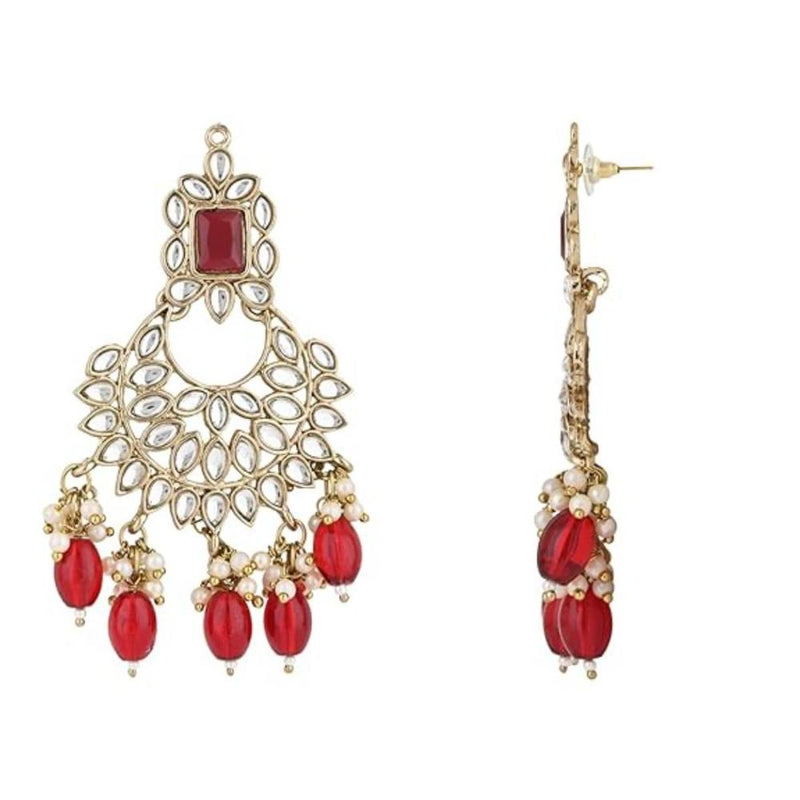 Etnico Gold Plated Traditional Kundan & Pearl Chandbali Earrings For Women (E3154M)