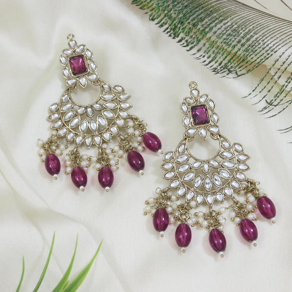 Etnico Gold Plated Traditional Kundan & Pearl Chandbali Earrings For Women (E3154Wi)