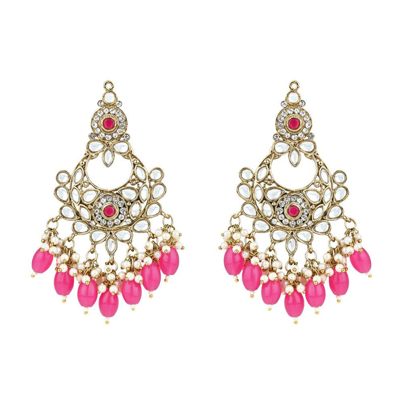 Etnico Gold Plated Traditional Kundans & Pearls Chandbali Earrings For Women (E3156Q)