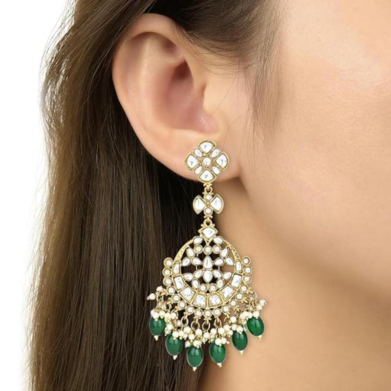 Etnico Gold Plated Traditional Kundan & Pearl Chandbali Earrings For Women (E3157G)