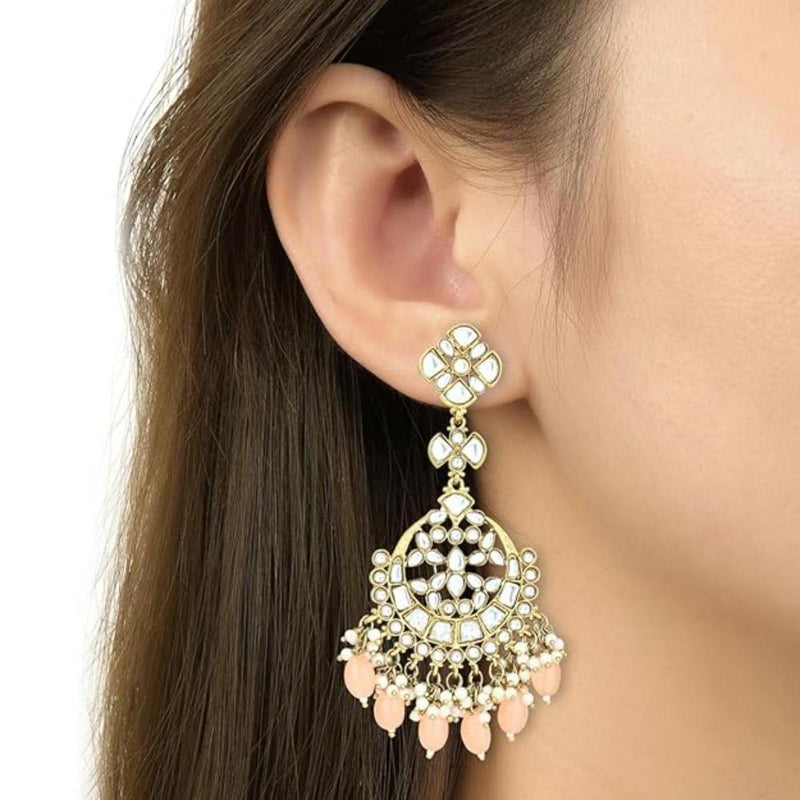 Etnico Gold Plated Traditional Kundan & Pearl Chandbali Earrings For Women (E3157Pe)