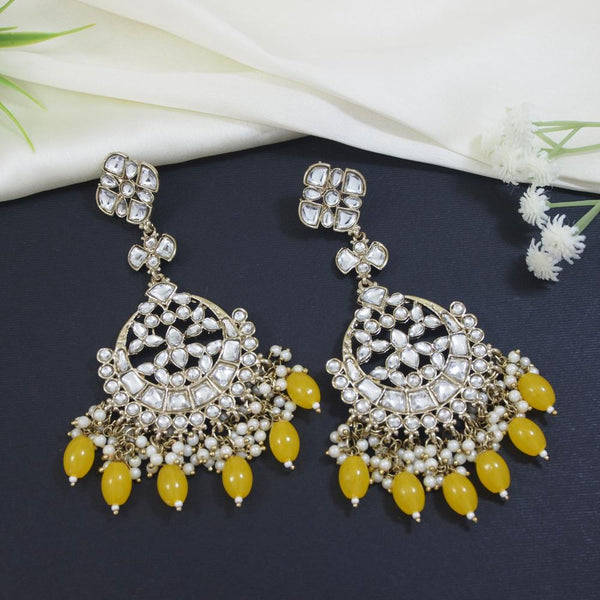 Etnico Gold Plated Traditional Kundan & Pearl Chandbali Earrings For Women (E3157Y)