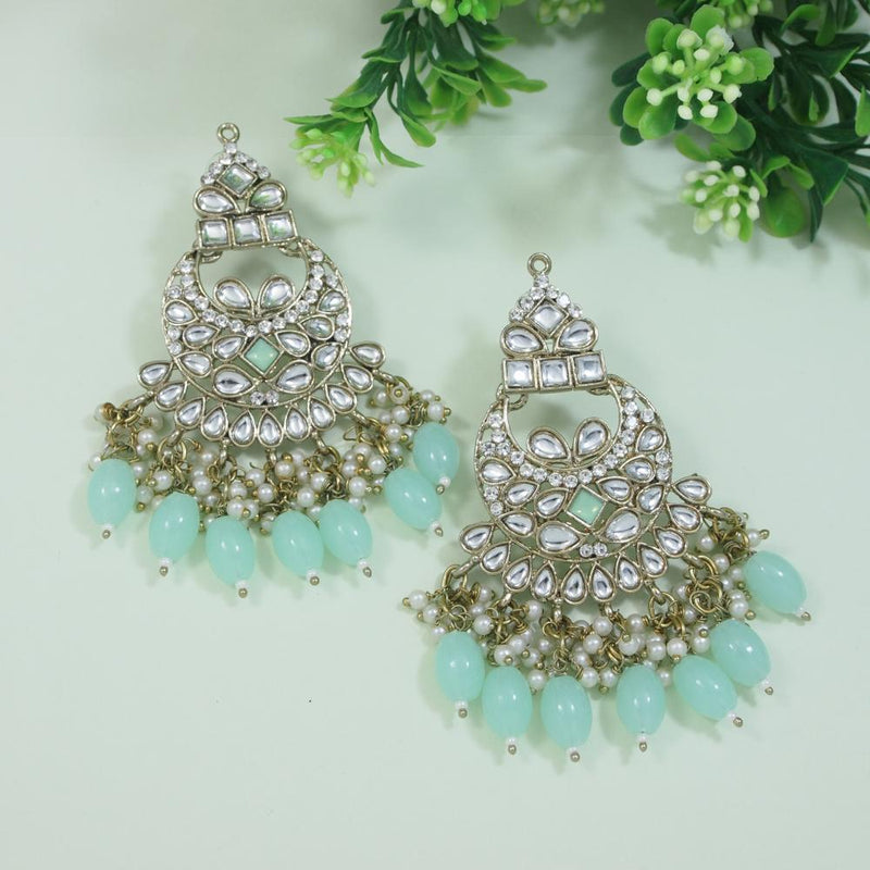 Etnico Gold Plated Traditional Meenakari Kundans & Pearls Chandbali Earrings For Women (E3158Min)