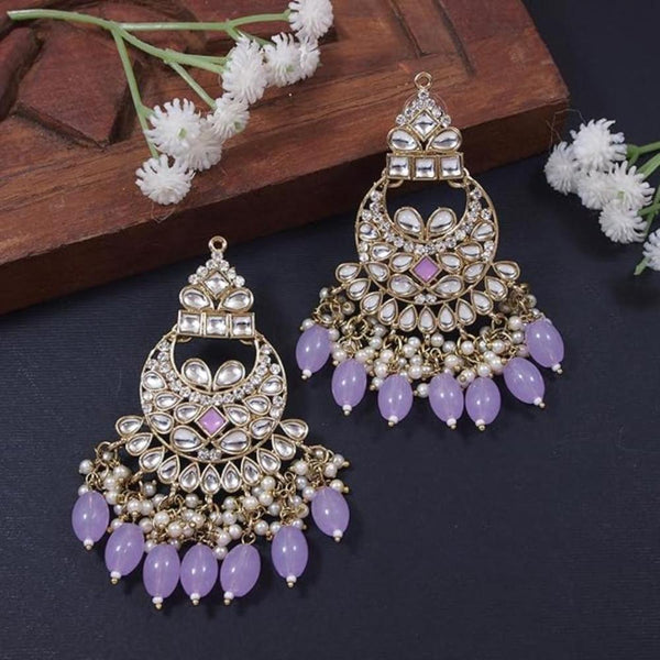 Etnico Gold Plated Traditional Meenakari Kundans & Pearls Chandbali Earrings For Women (E3158Pu)