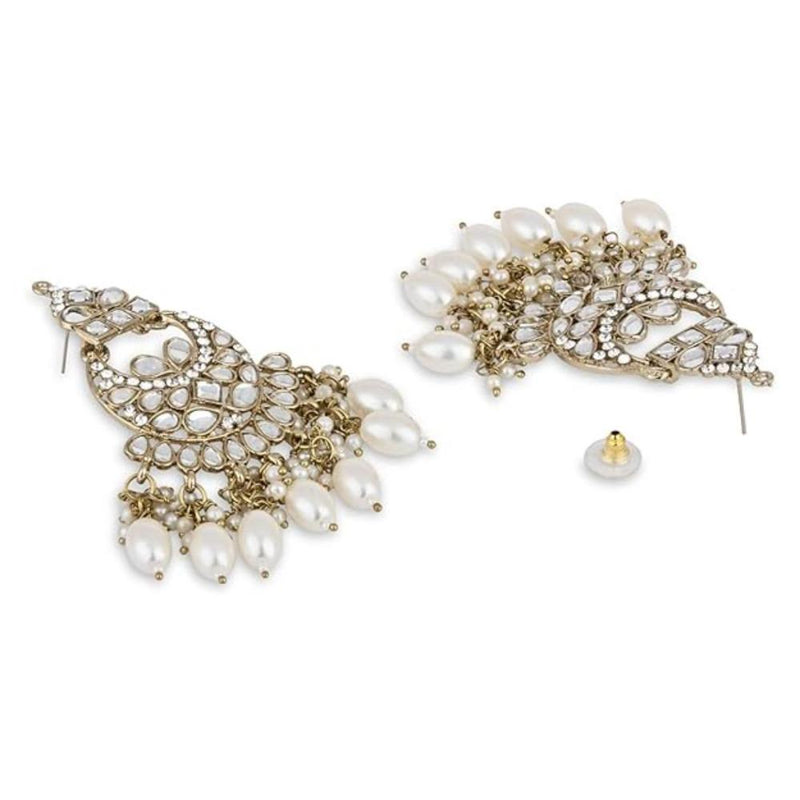 Etnico Gold Plated Traditional Kundan & Pearl Chandbali Earrings For Women (E3158W)