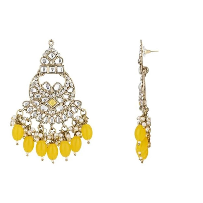 Etnico Gold Plated Traditional Meenakari Kundans & Pearls Chandbali Earrings For Women (E3158Y)