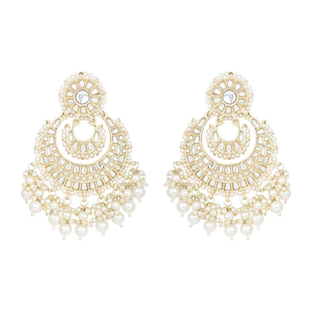 Etnico Gold Plated Traditional Kundan Pearl Chandbali Earrings For Women And Girls (E3159W)