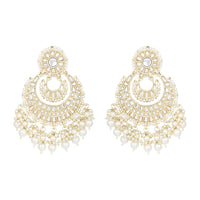 Etnico Gold Plated Traditional Kundan Pearl Chandbali Earrings For Women And Girls (E3159W)