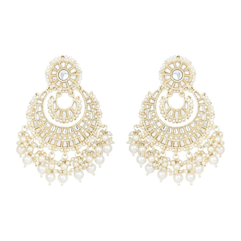 Etnico Gold Plated Traditional Kundan Pearl Chandbali Earrings For Women And Girls (E3159W)