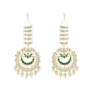 Etnico Gold Plated Traditional Kundan Hanging Pearl Earrings Attachable Ear Chain For Women/Girls (Green)