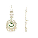 Etnico Gold Plated Traditional Kundan Hanging Pearl Earrings Attachable Ear Chain For Women/Girls (Green)