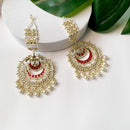 Etnico Gold Plated Traditional Kundan Hanging Pearl Earrings Attachable Ear Chain For Women/Girls (Rani)