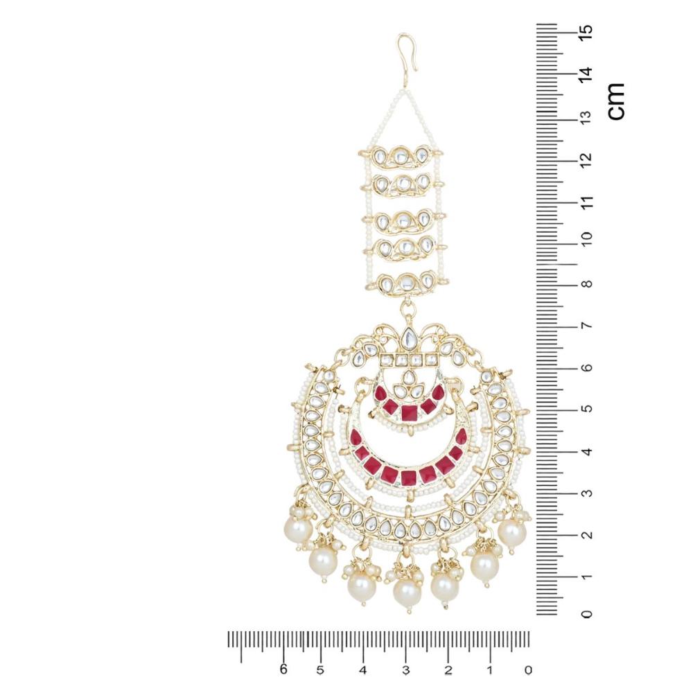 Etnico Gold Plated Traditional Kundan Hanging Pearl Earrings Attachable Ear Chain For Women/Girls (Rani)