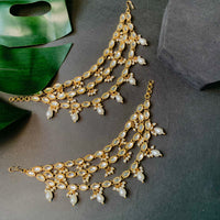 Etnico Gold Plated Traditional Kundan Pearl Drop Ear Chain for Women