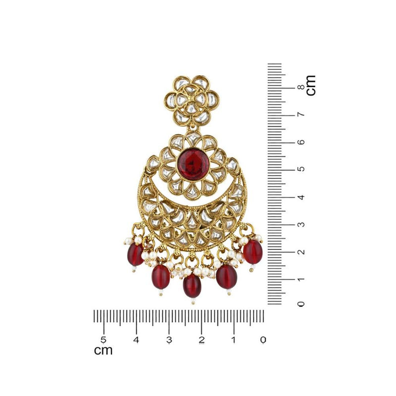 Etnico Gold Plated Traditional Handcrafted Kundan Pearl Floral Design Earrings For Women (Maroon)