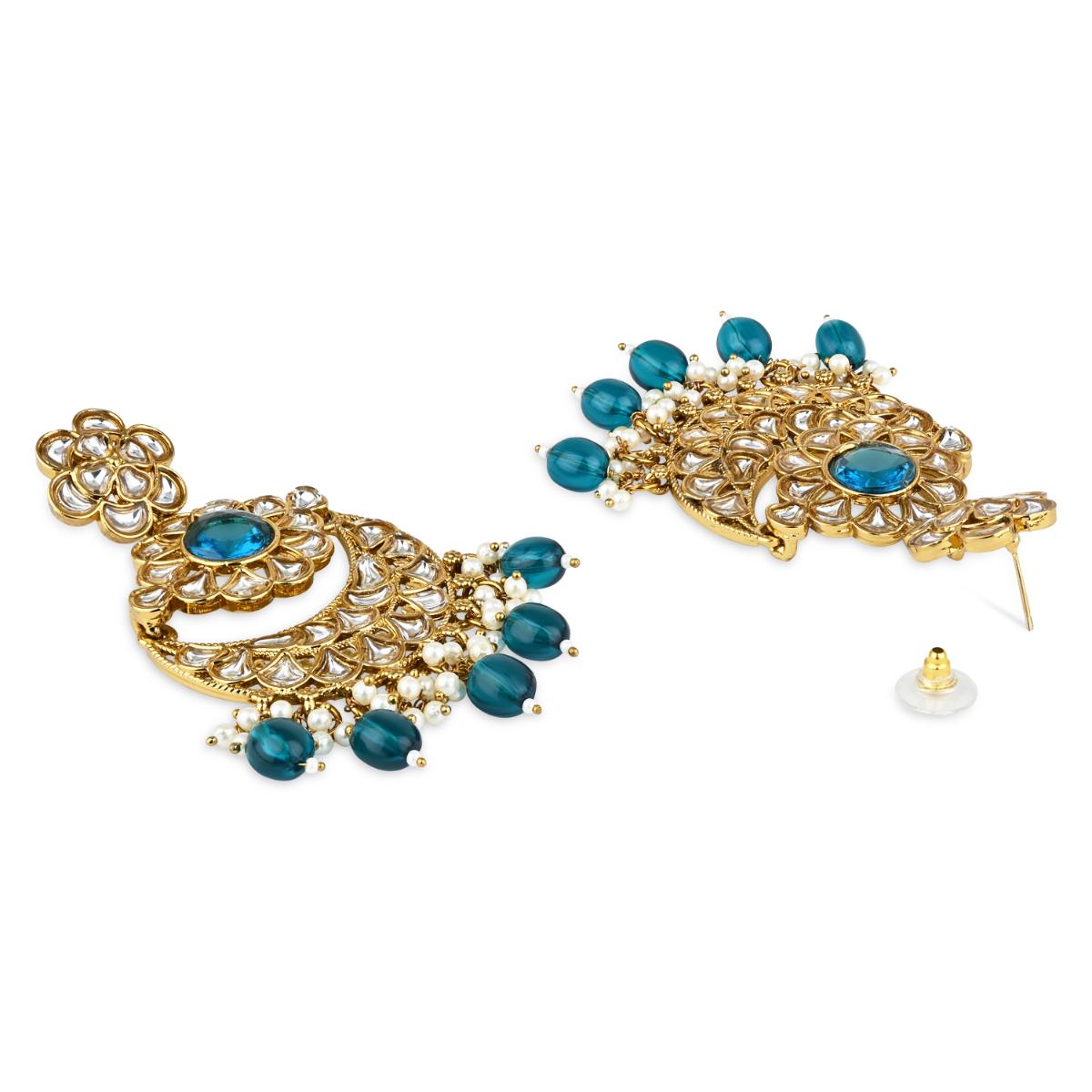 Etnico Gold Plated Traditional Handcrafted Kundan Pearl Floral Design Earrings For Women/Girls
