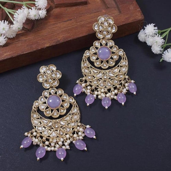 Etnico Gold Plated Traditional Handcrafted Kundan Pearl Floral Design Earrings For Women (Purple)