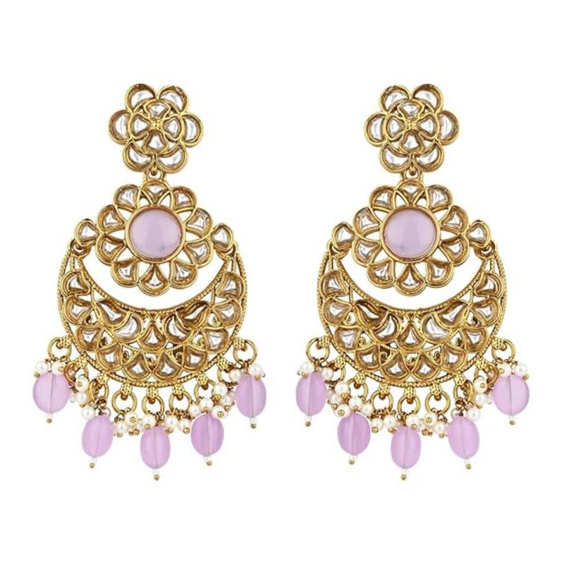 Etnico Gold Plated Traditional Handcrafted Kundan Pearl Floral Design Earrings For Women (Purple)