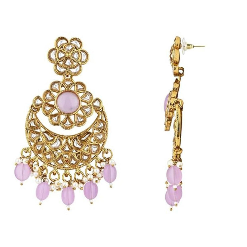 Etnico Gold Plated Traditional Handcrafted Kundan Pearl Floral Design Earrings For Women (Purple)