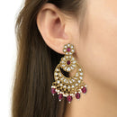Etnico Gold Plated Traditional Handcrafted Kundan Pearl Floral Design Earrings For Women/Girls