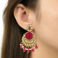 Etnico Gold Plated Traditional Handcrafted Kundan Pearl Chandbali Earrings For Women/Girls