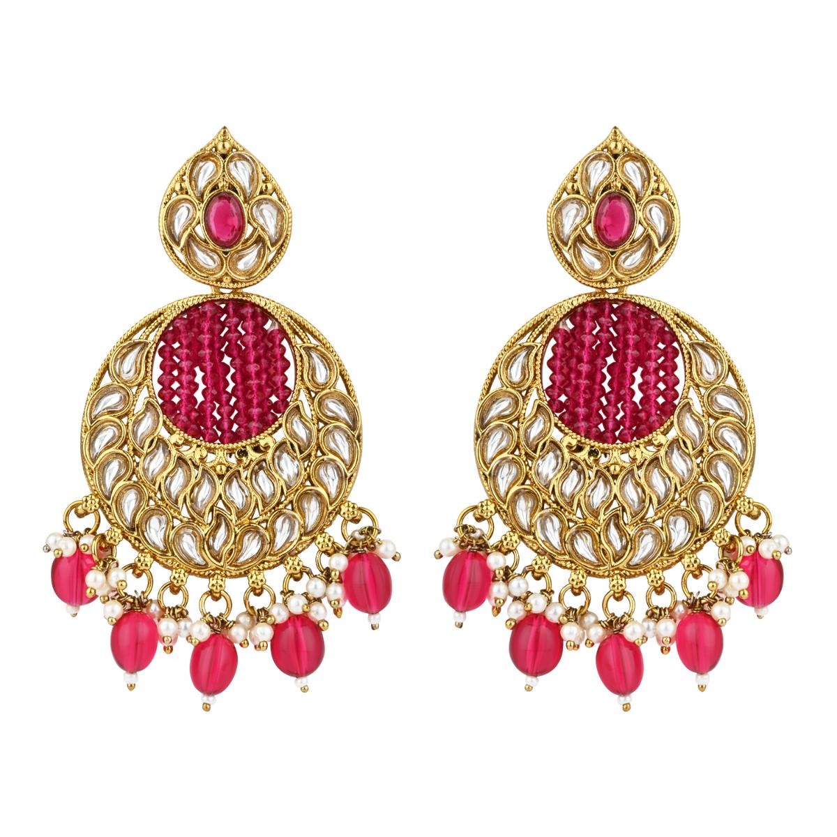 Etnico Gold Plated Traditional Handcrafted Kundan Pearl Chandbali Earrings For Women/Girls