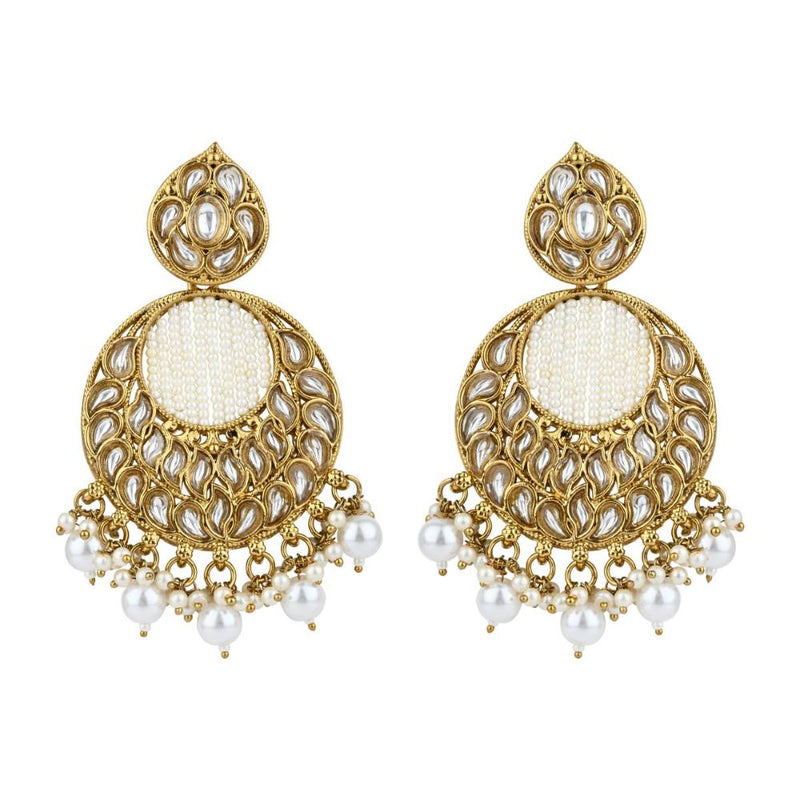 Etnico Gold Plated Traditional Handcrafted Kundan Pearl Chandbali Earrings For Women (E3176W)