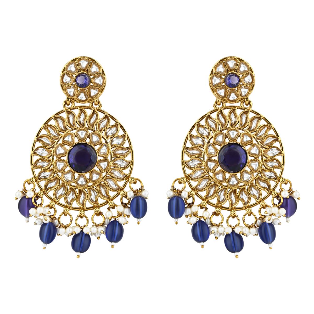 Etnico Gold Plated Traditional Handcrafted Kundan Pearl Floral Design Earrings For Women/Girls