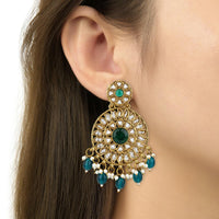 Etnico Gold Plated Traditional Handcrafted Kundan Pearl Floral Design Earrings For Women/Girls