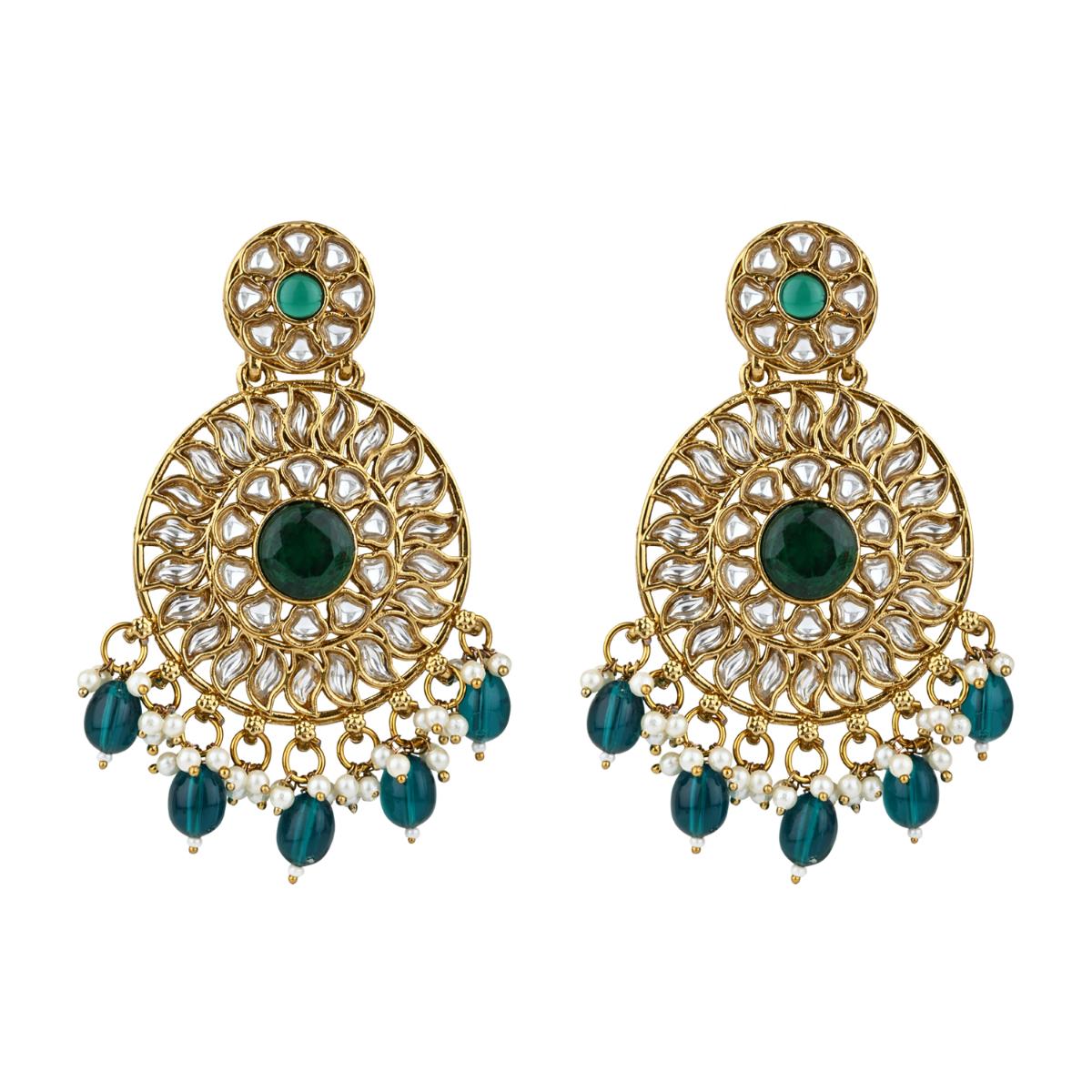 Etnico Gold Plated Traditional Handcrafted Kundan Pearl Floral Design Earrings For Women/Girls