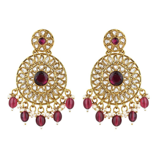 Etnico Gold Plated Traditional Handcrafted Kundan Pearl Floral Design Earrings For Women (E3177Wi)