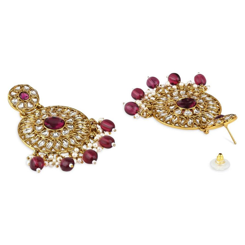 Etnico Gold Plated Traditional Handcrafted Kundan Pearl Floral Design Earrings For Women (E3177Wi)