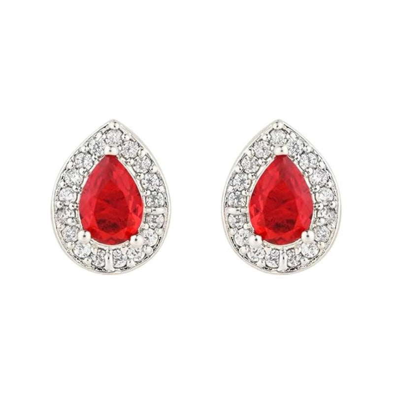 Etnico Stylish Latest Fashion Silver Plated CZ American Diamond Stud Earrings For Women (Red)