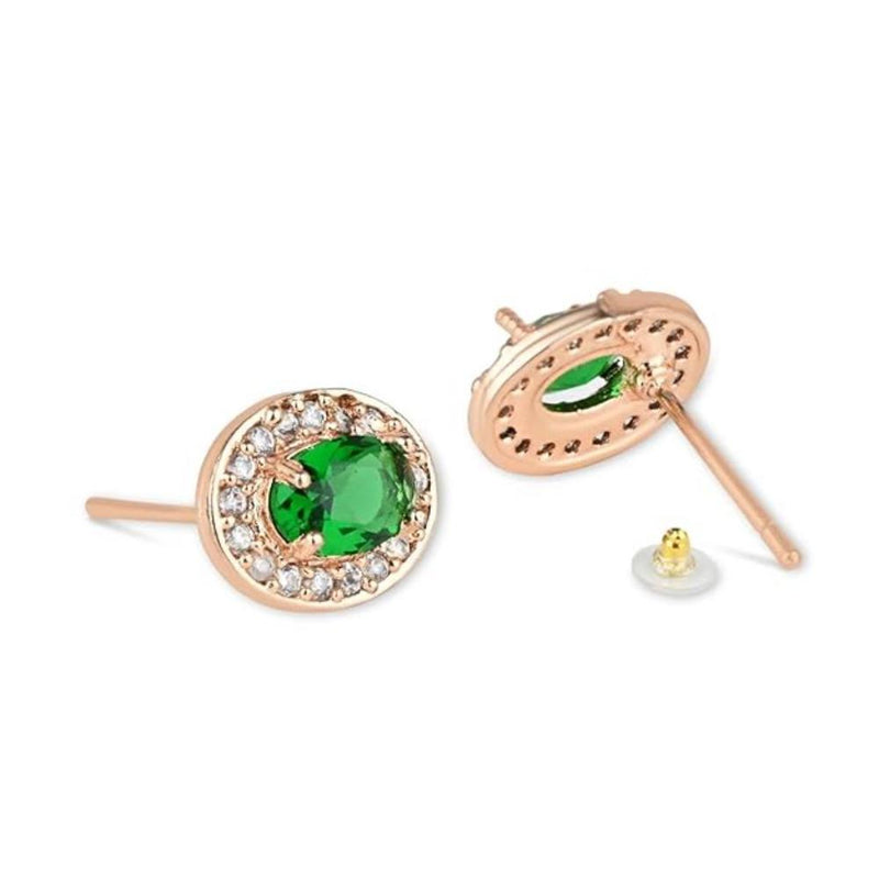 Etnico Stylish Latest Fashion Rose Gold Plated CZ American Diamond Oval Shape Stud Earrings for Women (E3179G)