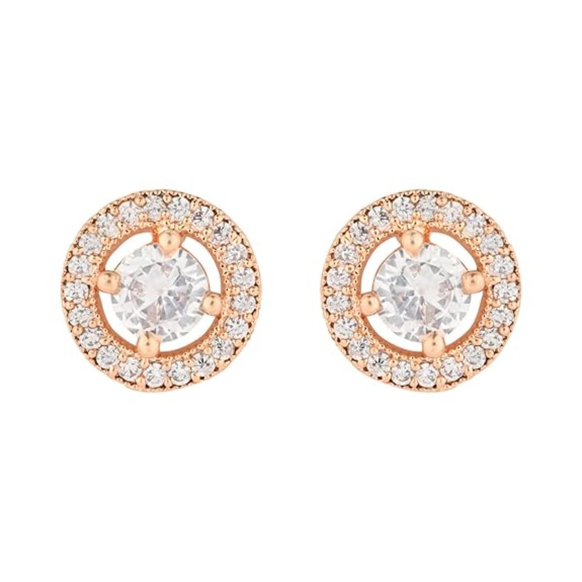 Etnico Special Stylish Latest Fashion Rose Gold Plated Cubic Zirconia Round Shape Stud Earrings For Women/Girls