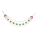 Etnico Gold Plated Traditional Layered Pearl Beaded Ear Chain with Kundan for Women