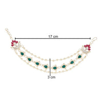 Etnico Gold Plated Traditional Layered Pearl Beaded Ear Chain with Kundan for Women