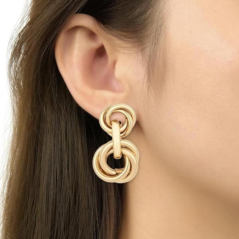 Etnico Latest Trendy Stylish Gold Plated Geometric Twisted Chunky Dangler Earrings for Women and Girls (E3192FL) (Style2)