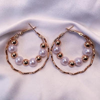 Etnico Latest Fashion Stylish Gold Plated Lightweight Round Pearl Hoop Earrings For Women