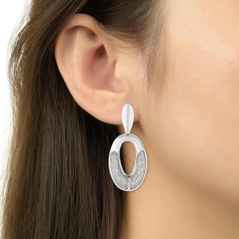 Etnico Latest Fashion Stylish Silver Plated Lightweight Classic Chunky Hoops Earrings For Women (E3204S)