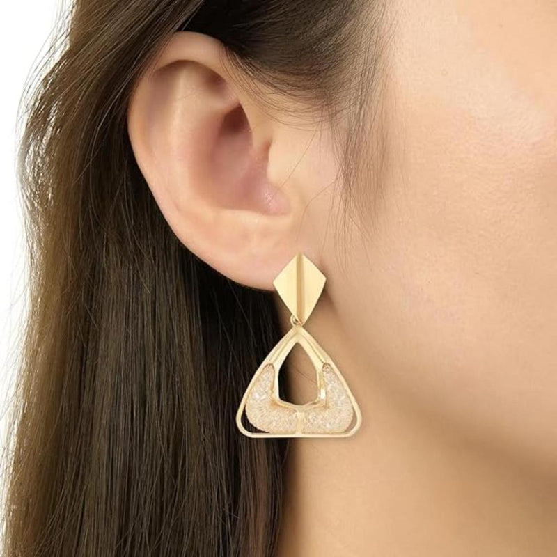 Etnico Latest Fashion Stylish Gold Plated Trendy Triangle Shape Chunky Dangler Earrings For Women