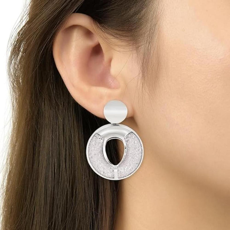 Etnico Latest Fashion Stylish Silver Plated Round Shape Chunky Dangler Earrings For Women