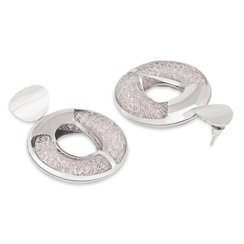 Etnico Latest Fashion Stylish Silver Plated Round Shape Chunky Dangler Earrings For Women