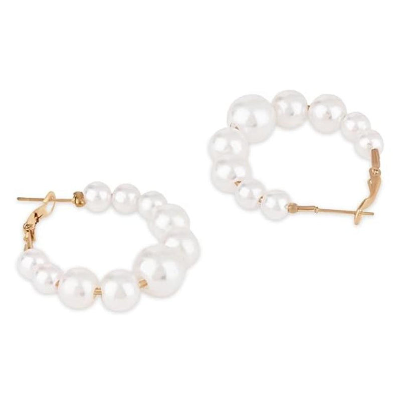 Etnico Women Latest Stylish Gold Plated Lightweight Round Pearl Chunky Earrings (Style8) (E3211W)