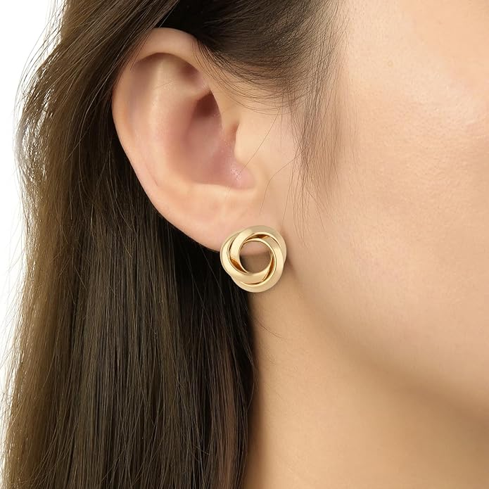 Etnico Latest Trendy Stylish Gold Plated Geometric Twist Chunky Stud Earrings for Women and Girls