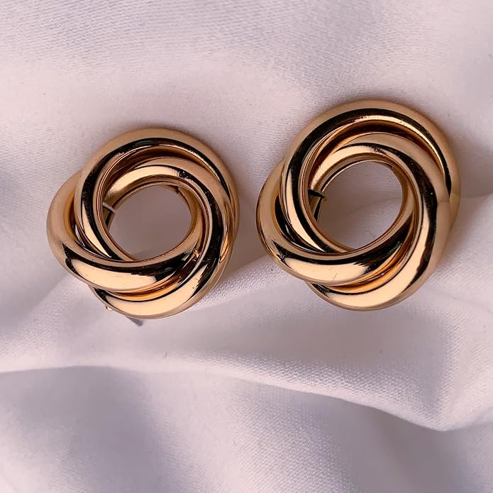 Etnico Latest Trendy Stylish Gold Plated Geometric Twist Chunky Stud Earrings for Women and Girls