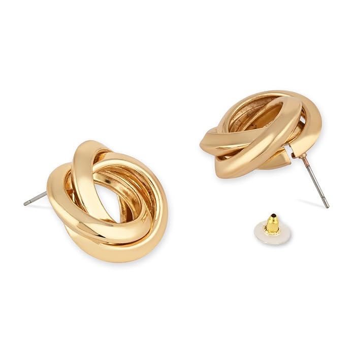Etnico Latest Trendy Stylish Gold Plated Geometric Twist Chunky Stud Earrings for Women and Girls