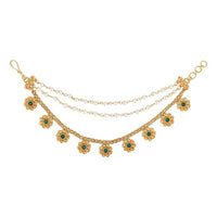 Etnico Gold Plated Traditional Pearl Layered Hair Chain/Ear chain Accessories with Hook for Women
